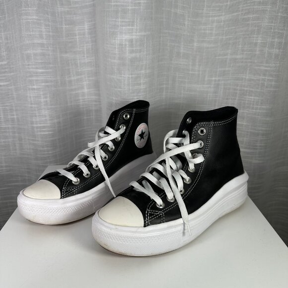 Converse Chuck Taylor All Star Move Leather Platform High-Top Sneakers Black 8 - Picture 8 of 15